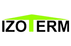 logo firmy Izoterm 0 - litera T w kształcie zielonego parasola. Pozostałe litery czarne