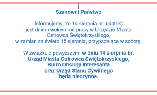 Zdjęcie do Urząd Miasta nieczynny 14 sierpnia